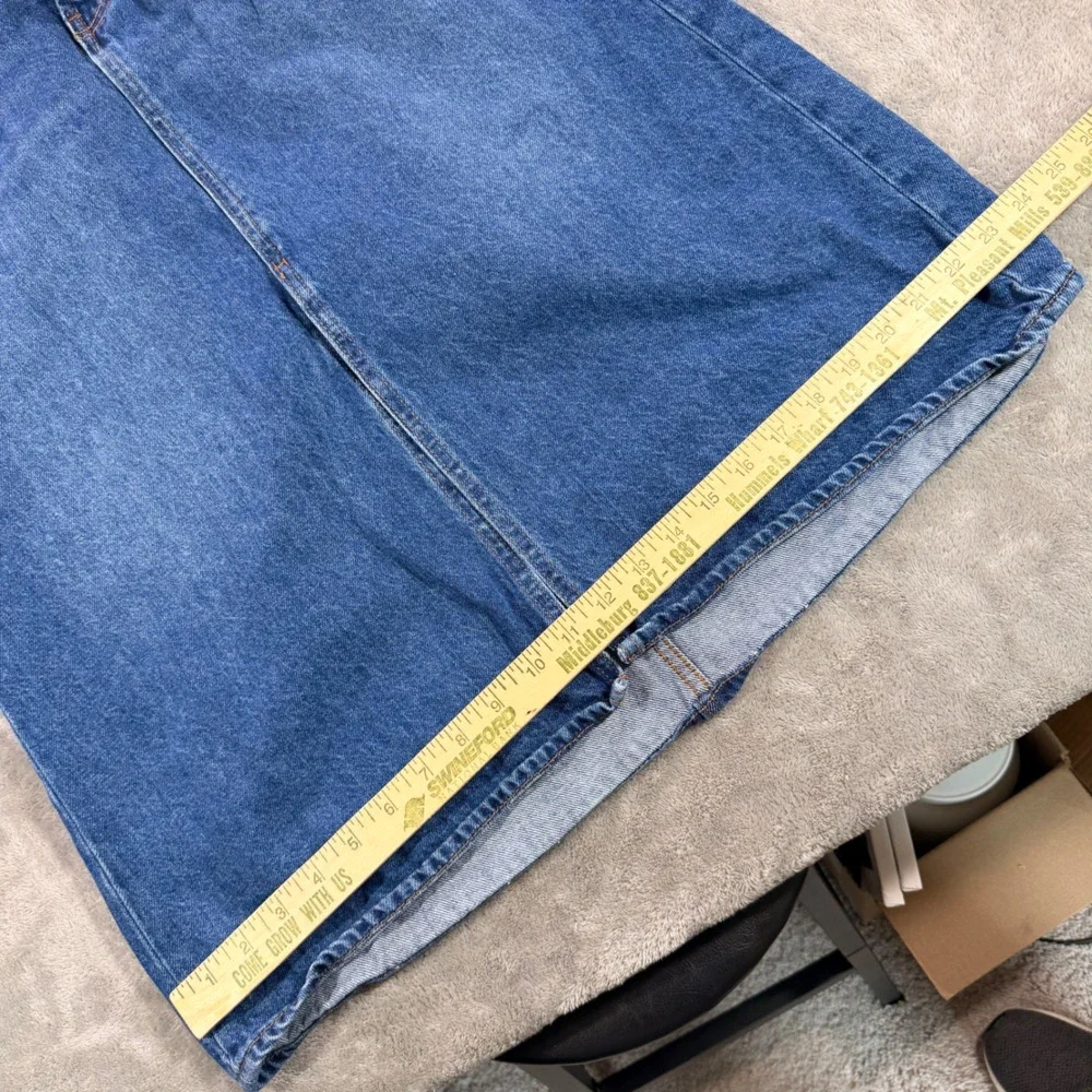 Old Navy Denim Skirt Womens 12 Blue High Rise Secret-Smooth Pocket Midi Slit
